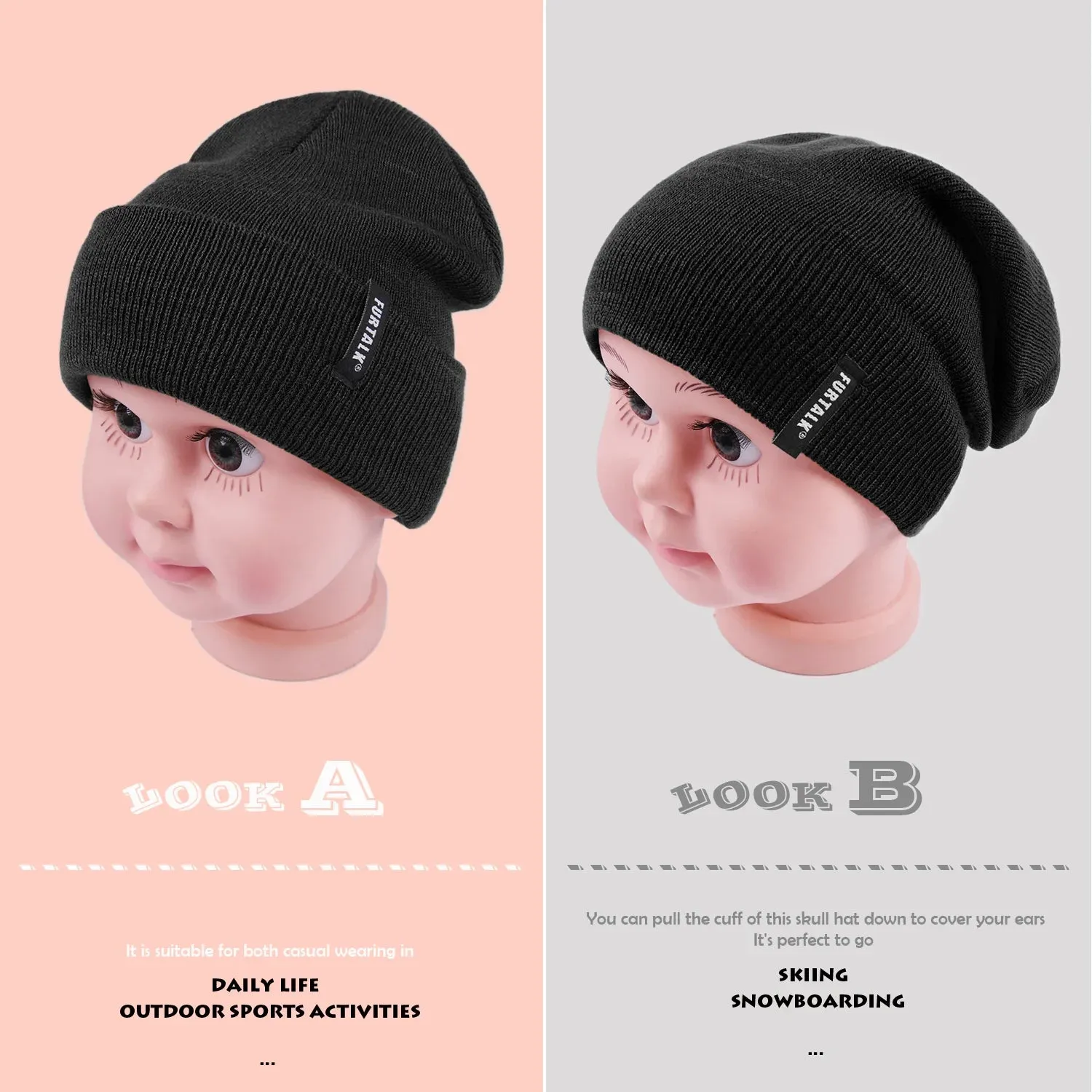 NEW FURTALK Toddler Beanie for Boys Girls Baby Kids Beanies Knit Winter Hat- Cream! Fits 0-3 Years