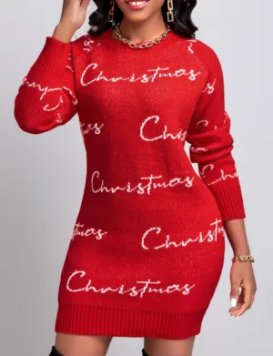 NEW MODLILY DESIGN Red Christmas Print Short Long Sleeve Dress, Sz XXL, Retails $77