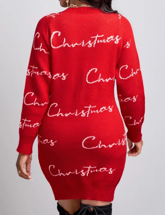 NEW MODLILY DESIGN Red Christmas Print Short Long Sleeve Dress, Sz XXL, Retails $77