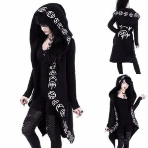 NEW Moon print spiritual witch gothic punk ladies women long sleeve hooded sweater, Small