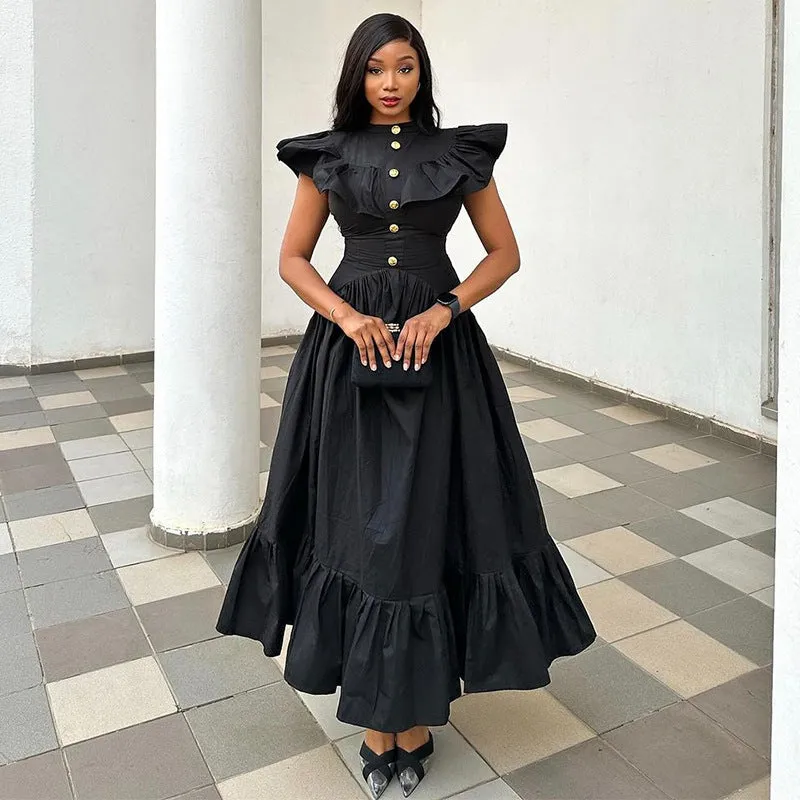 New Summer Black Elegant Commuter's All-Matching Fashion Long Skirt Dress