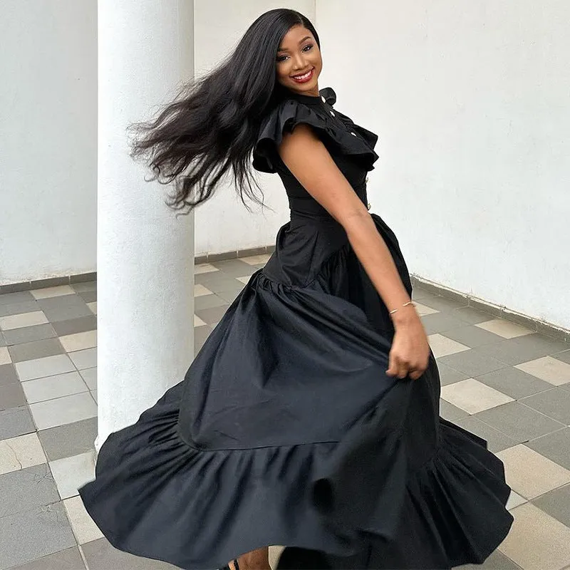 New Summer Black Elegant Commuter's All-Matching Fashion Long Skirt Dress
