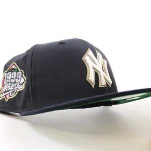 New York Yankees 1999 World Series New Era 59Fifty Fitted Hat (Navy Ripstop Nylon Fabric Corduroy Navy Green Under Brim)