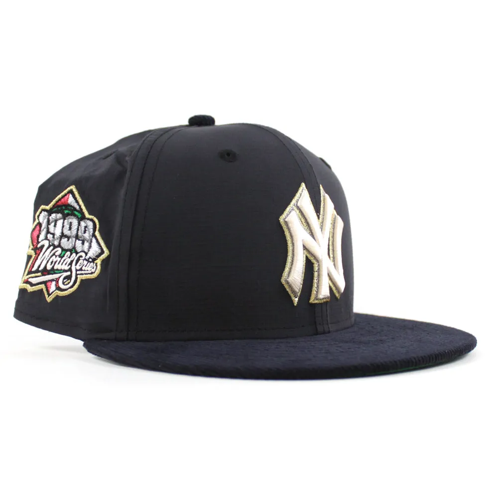 New York Yankees 1999 World Series New Era 59Fifty Fitted Hat (Navy Ripstop Nylon Fabric Corduroy Navy Green Under Brim)