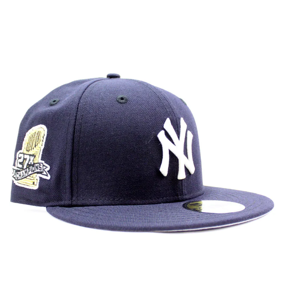 New York Yankees 27X Championships New Era 59Fifty Fitted Hat (Glow in The Dark Navy Gray Under Brim)