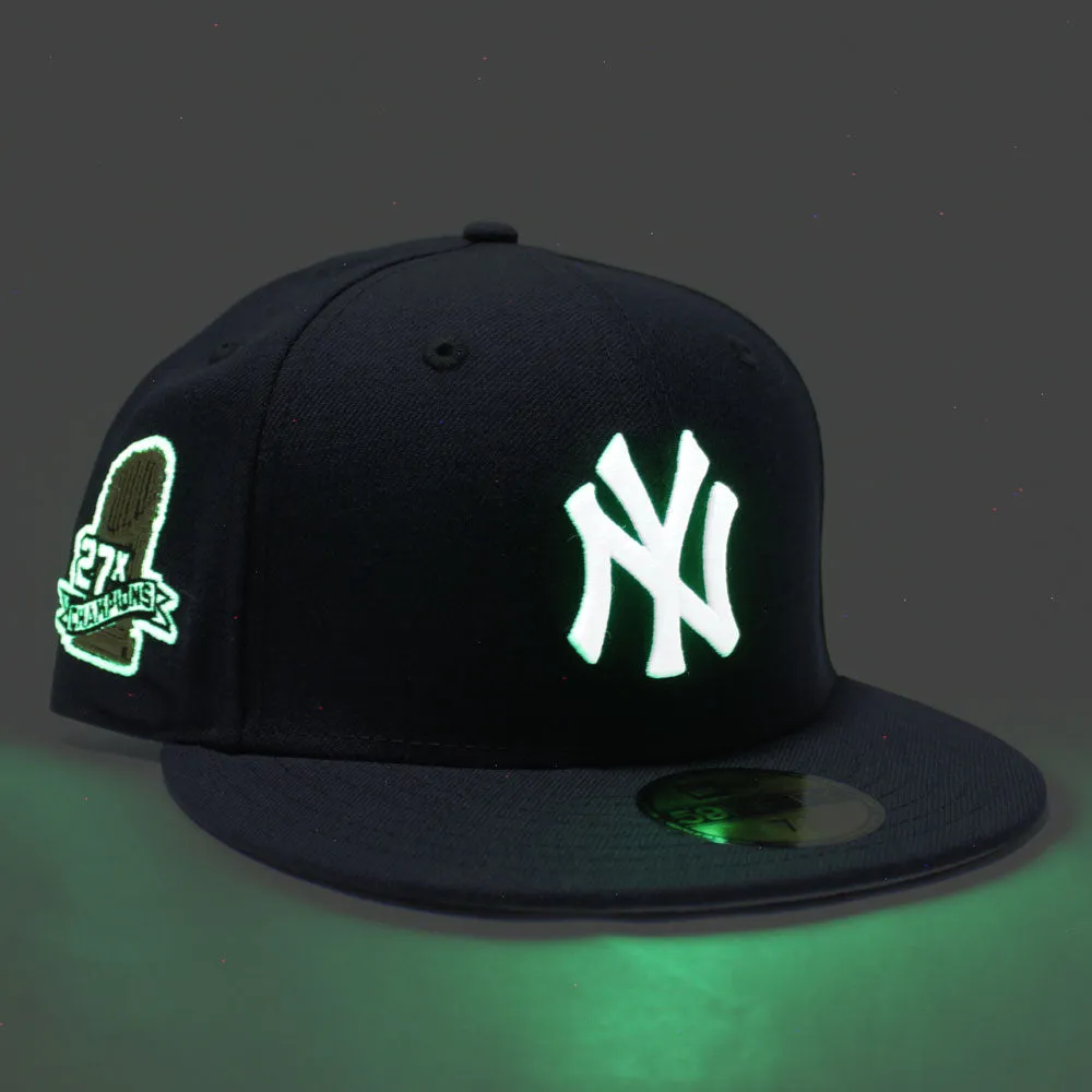 New York Yankees 27X Championships New Era 59Fifty Fitted Hat (Glow in The Dark Navy Gray Under Brim)