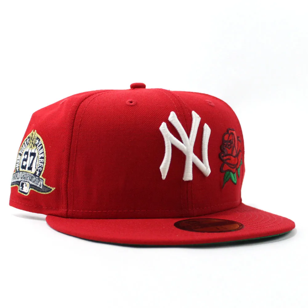 New York Yankees Rose 27 World Championships 59Fifty New Era Fitted Hat (Red Green Under Brim)