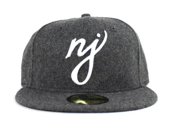 NJ Script New Era 59Fifty Fitted Hats (Flannel Gray Under Brim)
