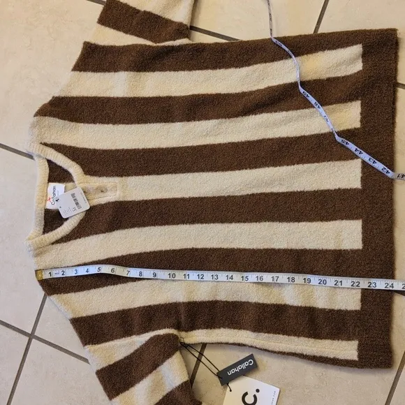 NWT Callahan Annie Henley Sweater Striped Brown and Cream wool blend size M