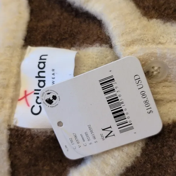 NWT Callahan Annie Henley Sweater Striped Brown and Cream wool blend size M
