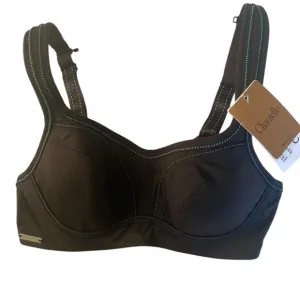 NWT Chantelle High Impact Sports Bra Black Blue Stitching Size 32C