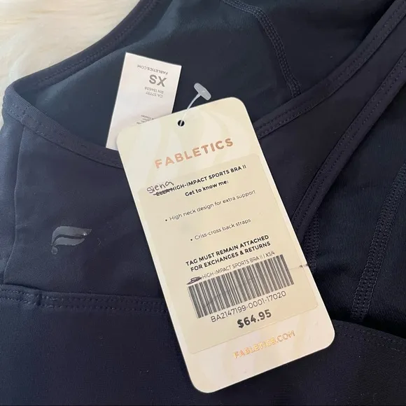 NWT Fabletics Siena Women's Size XS/4 Black Criss Cross High Impact Sports Bra