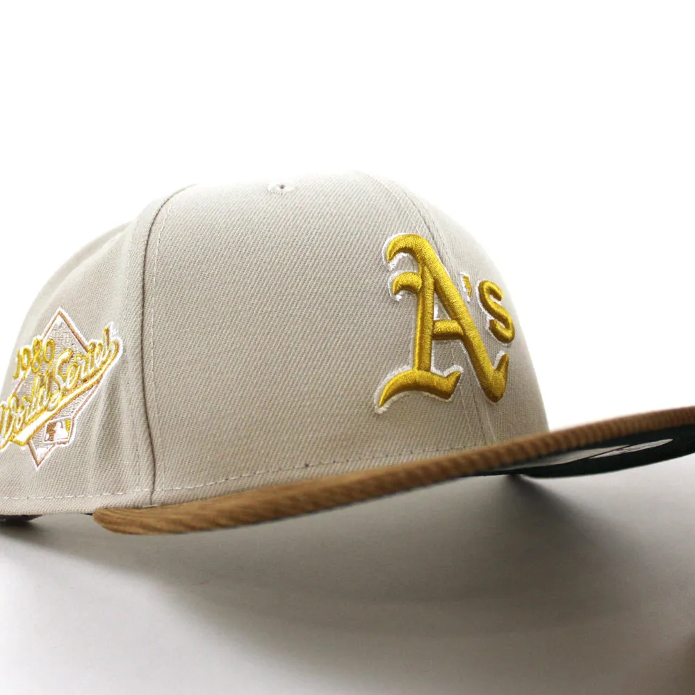Oakland Athletics 2022 5950 CORD VISOR New Era Fitted Hat (Corduroy Green Under Brim)
