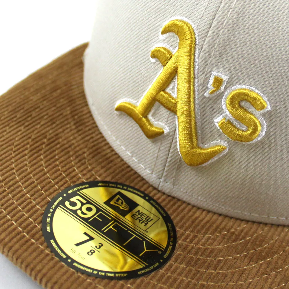 Oakland Athletics 2022 5950 CORD VISOR New Era Fitted Hat (Corduroy Green Under Brim)