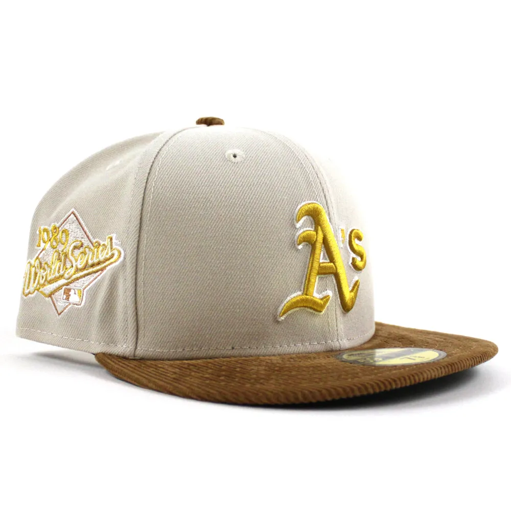 Oakland Athletics 2022 5950 CORD VISOR New Era Fitted Hat (Corduroy Green Under Brim)