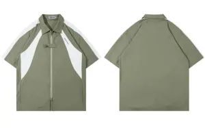 Oversize American Style Double Zipper Short Sleeve Jacket