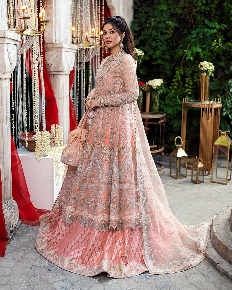 Pakistani Bridal Dress in Pishwas Frock Lehenga Style