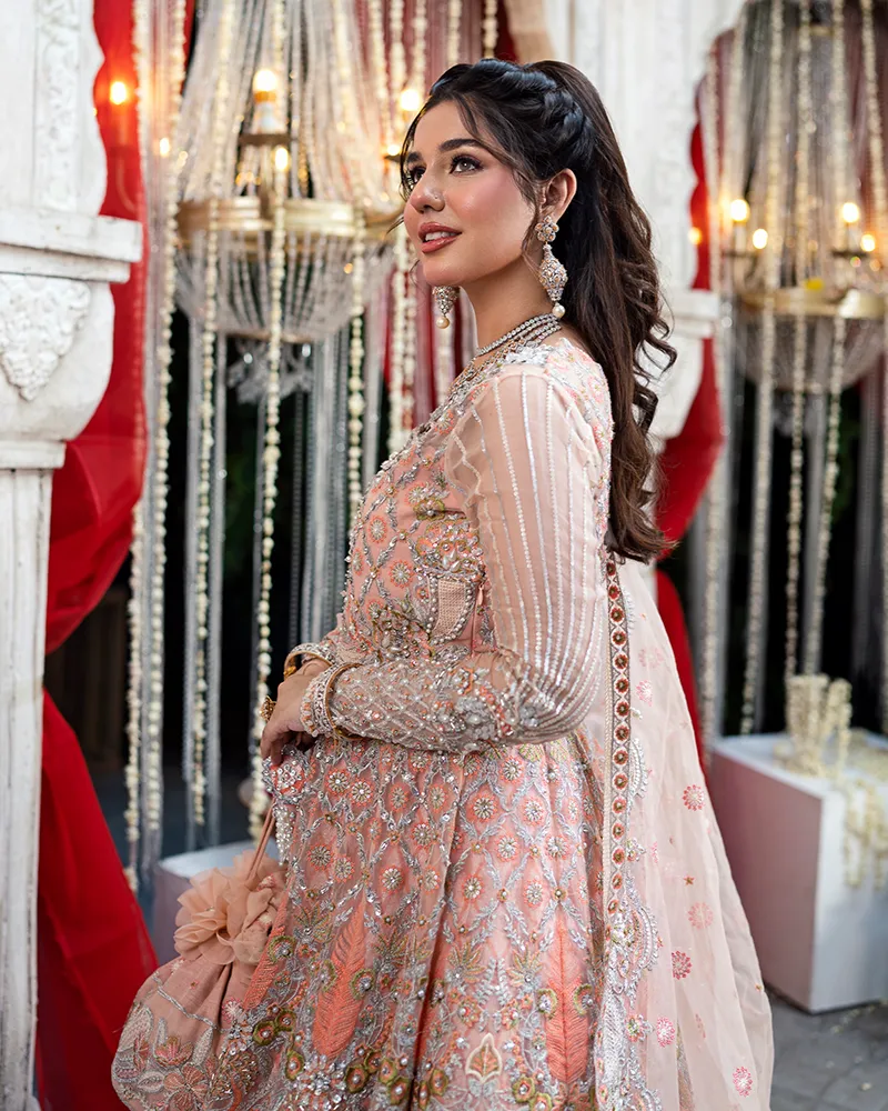 Pakistani Bridal Dress in Pishwas Frock Lehenga Style