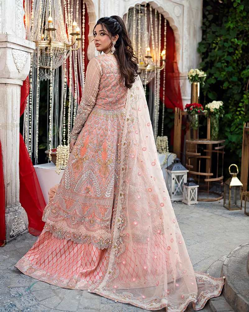 Pakistani Bridal Dress in Pishwas Frock Lehenga Style