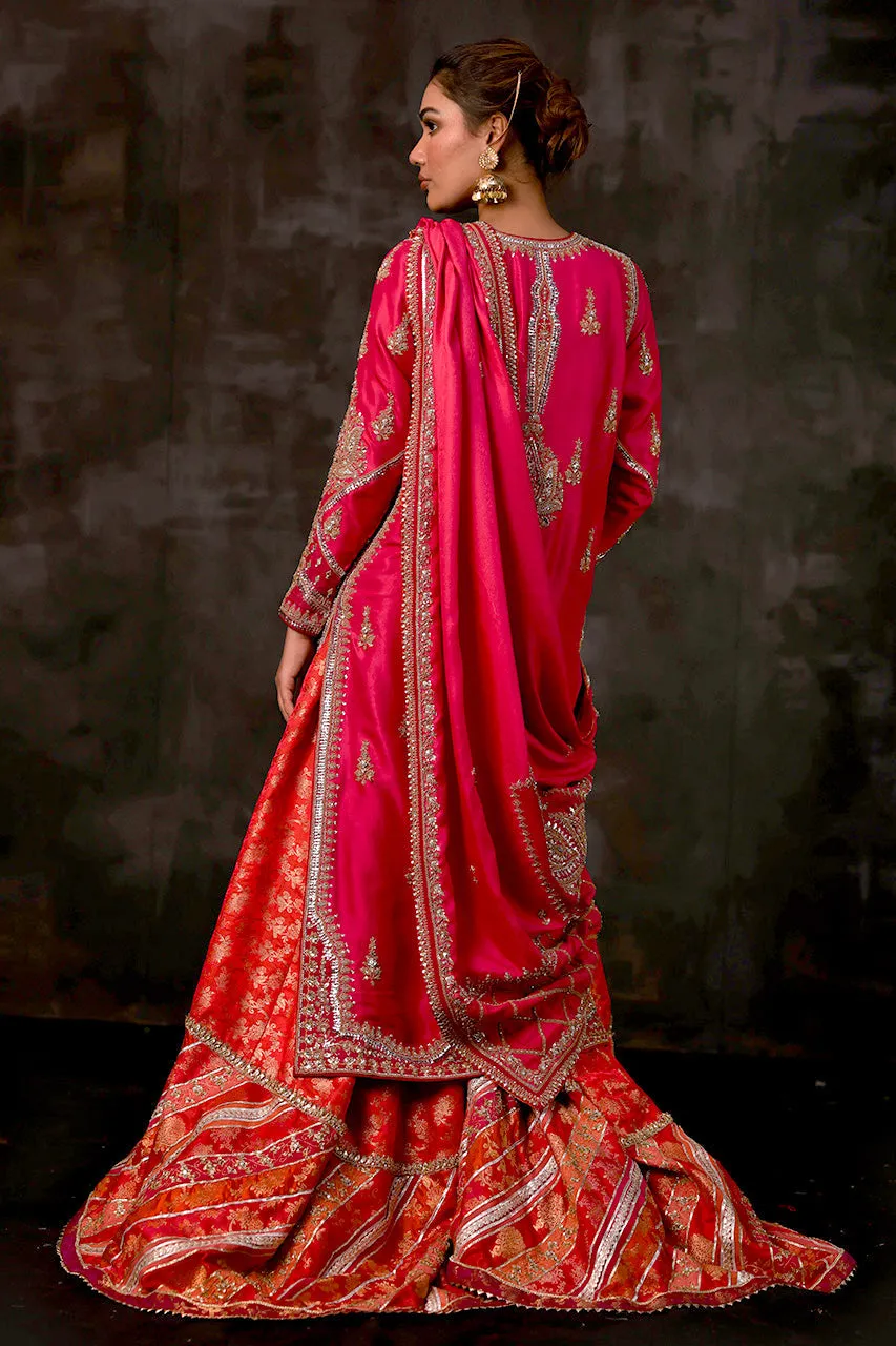 Pakistani Wedding Dress in Pink Gharara Kameez Style