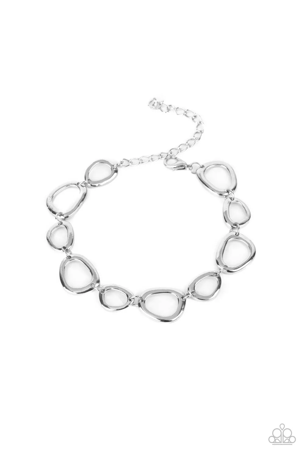 Paparazzi " All That Mod " Silver Metal With Irregular Shaped Circles " Y " Clasp Bracelet