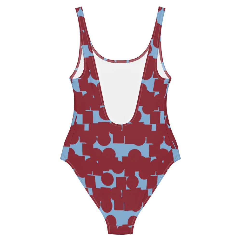 Patterned One-Piece Swimsuit | Red Blue Retro Style | Crowded Memories