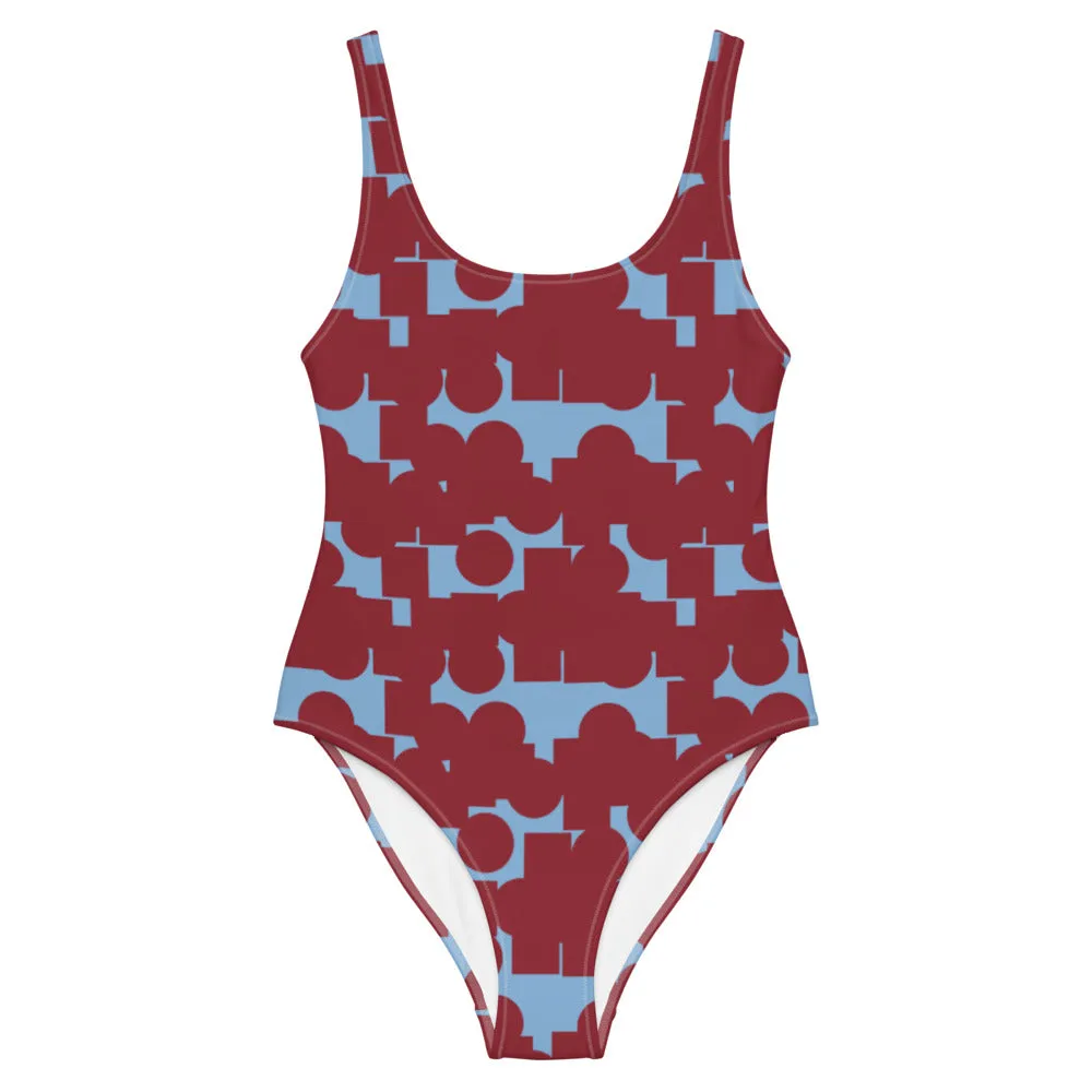 Patterned One-Piece Swimsuit | Red Blue Retro Style | Crowded Memories