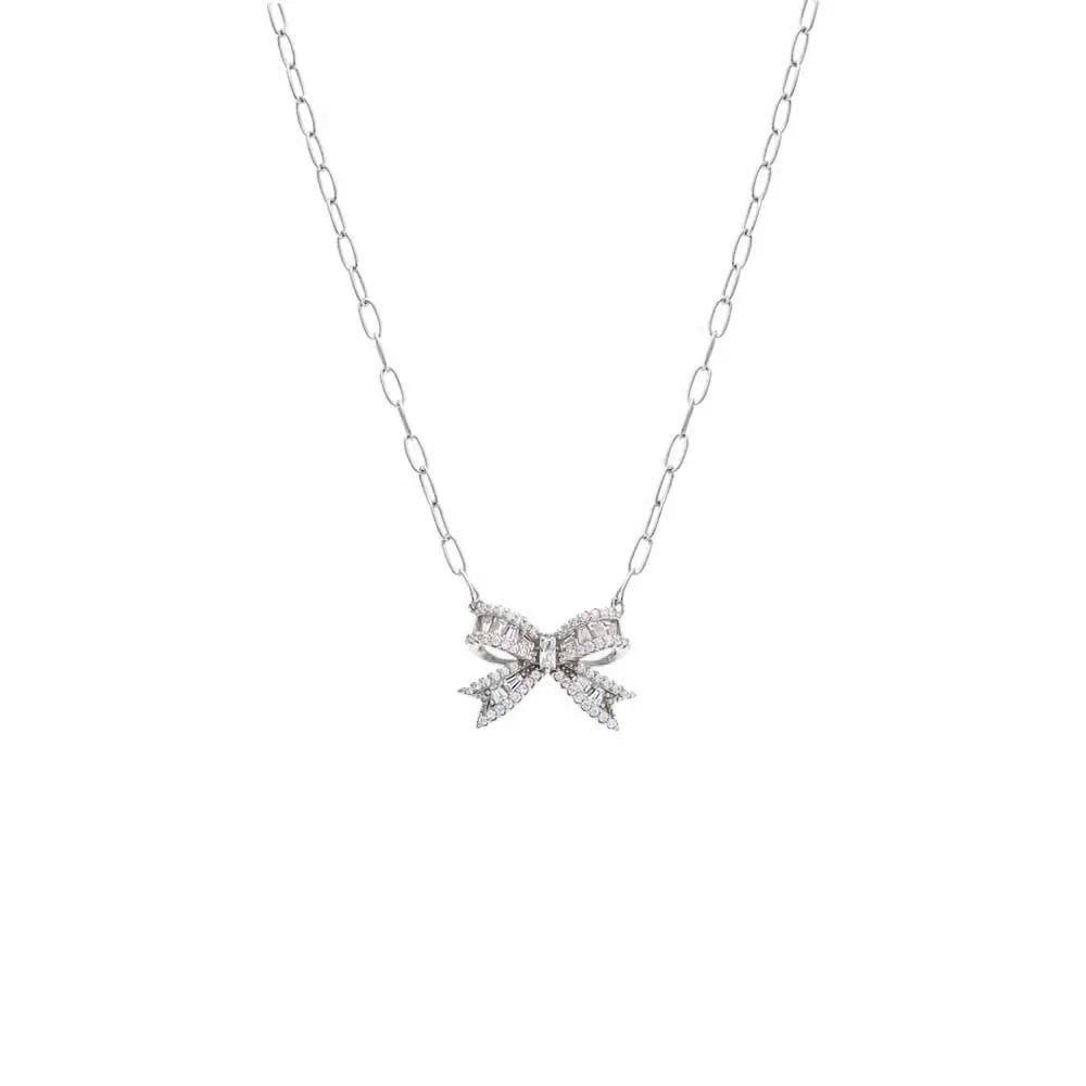 Pave X Baguette Mini Bow Tie Link Necklace