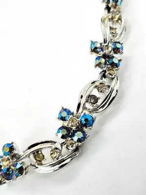 Peacock blue Aroura Borealis silver toned vintage necklace choker