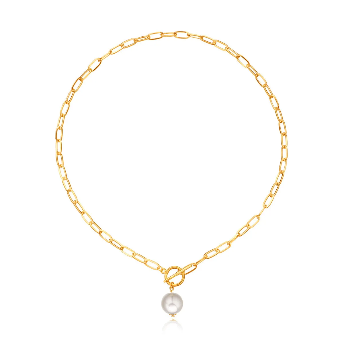 Pearl & 18K Gold-Plated Toggle Chain Pendant Necklace