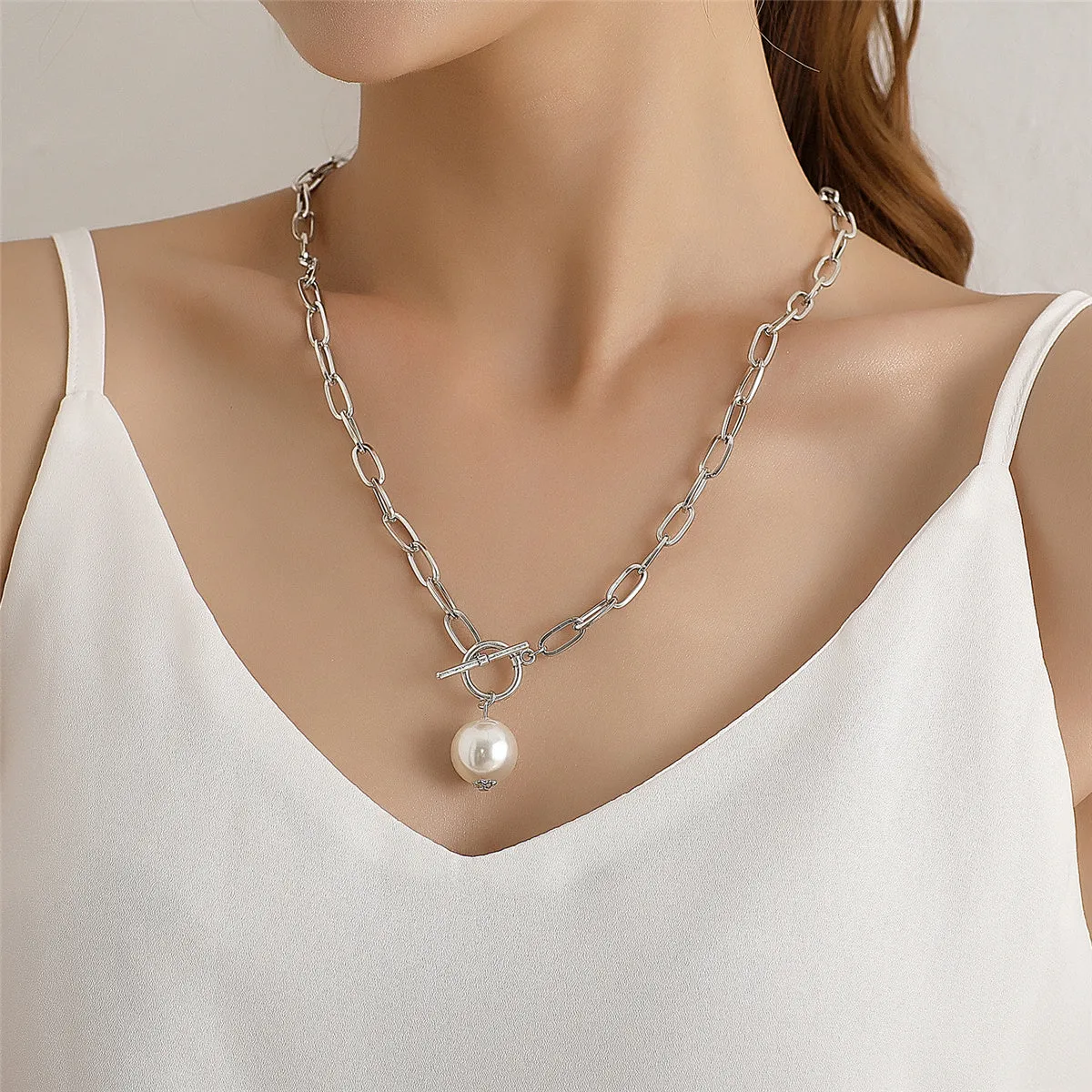 Pearl & 18K Gold-Plated Toggle Chain Pendant Necklace