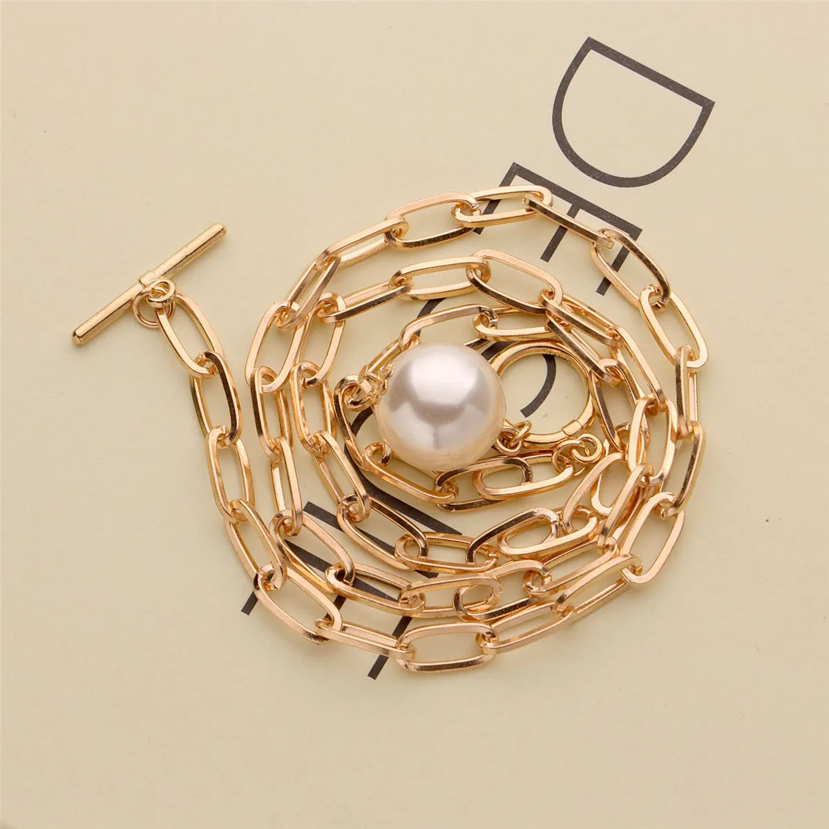Pearl & 18K Gold-Plated Toggle Chain Pendant Necklace