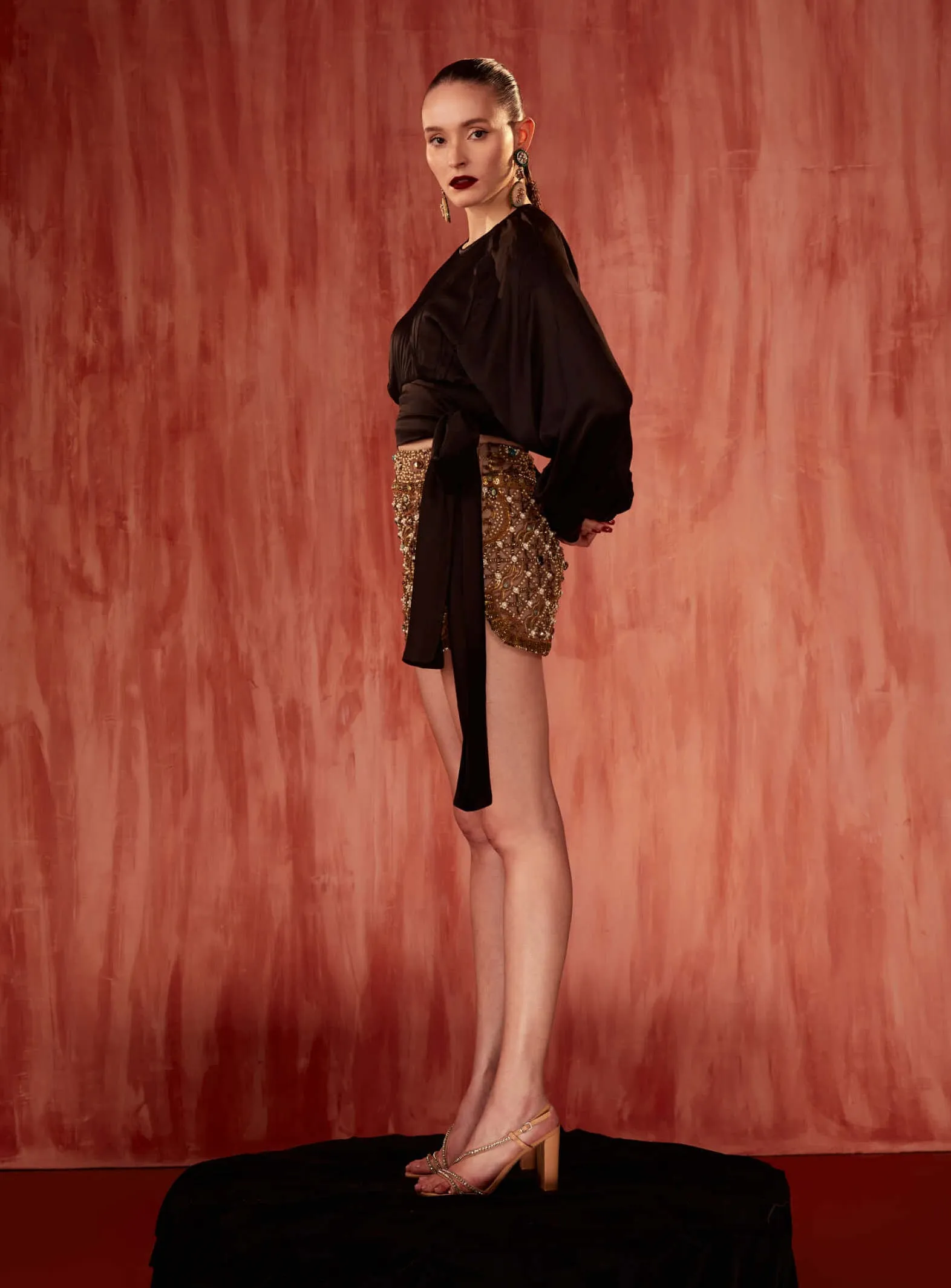 Pearl jewelled cutwork skirt