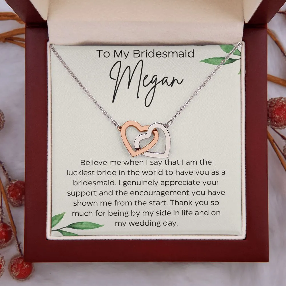 Personalized To My Bridesmaid Interlocking Hearts Necklace