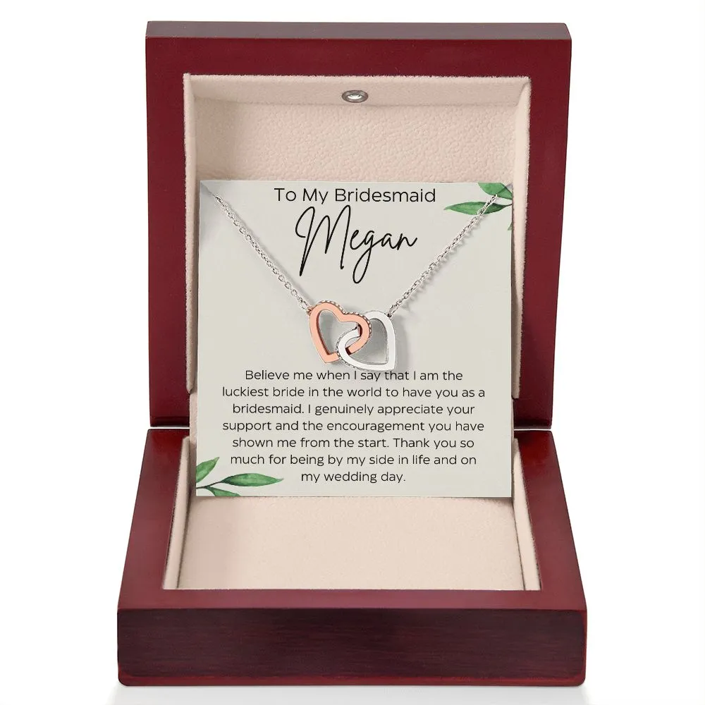 Personalized To My Bridesmaid Interlocking Hearts Necklace