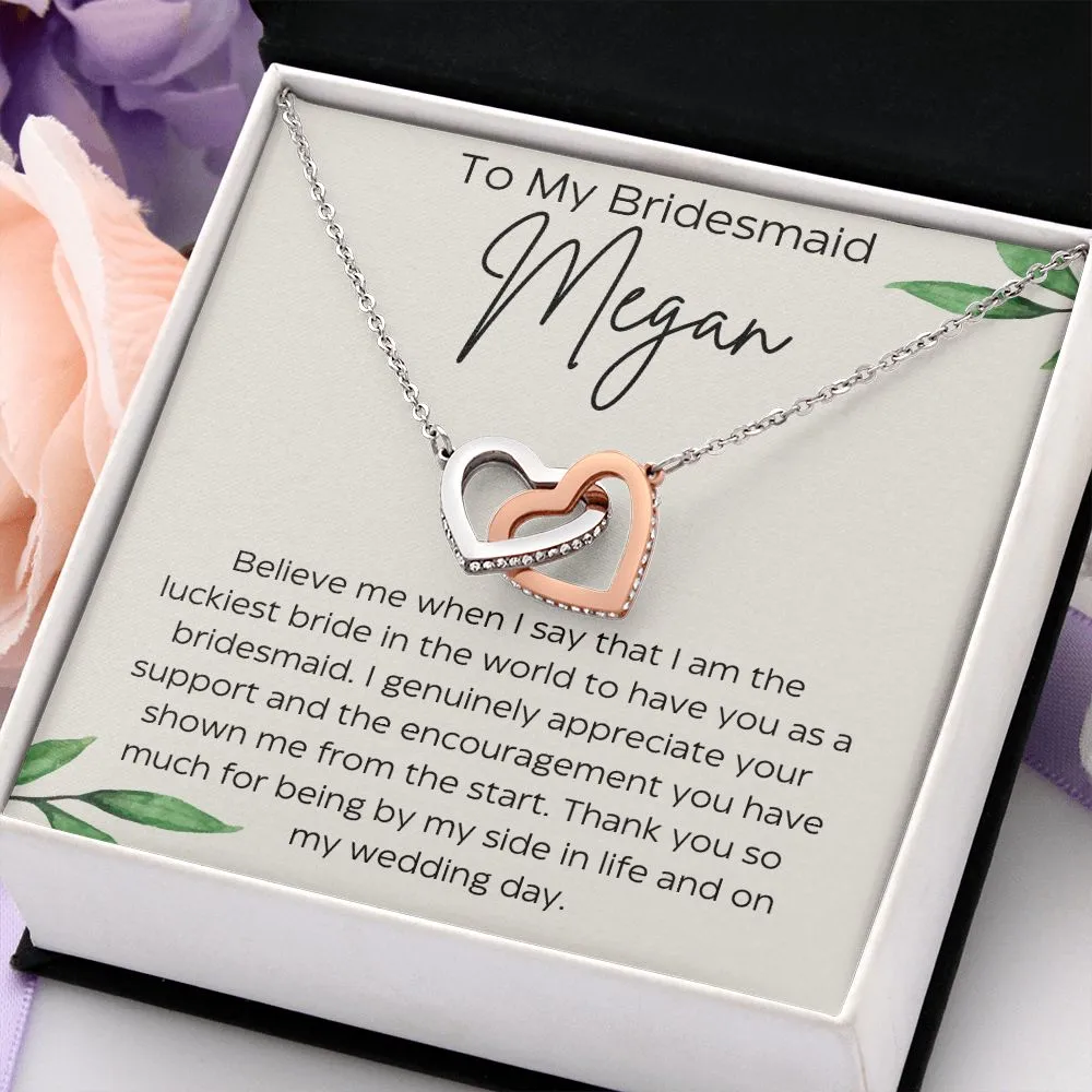 Personalized To My Bridesmaid Interlocking Hearts Necklace