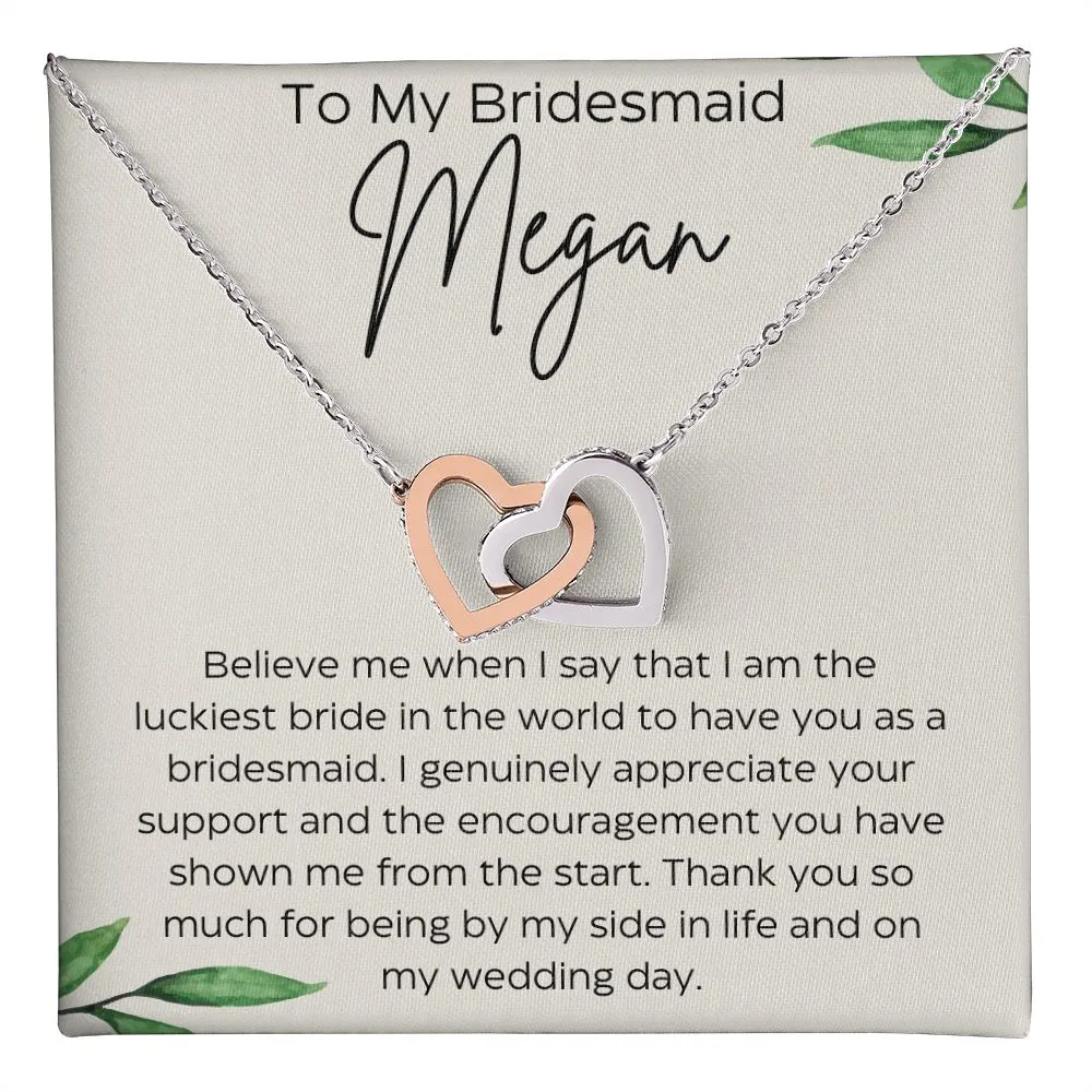 Personalized To My Bridesmaid Interlocking Hearts Necklace