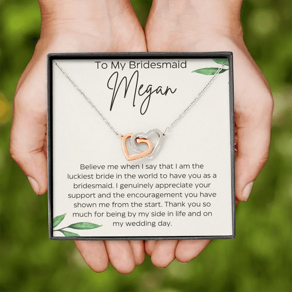 Personalized To My Bridesmaid Interlocking Hearts Necklace