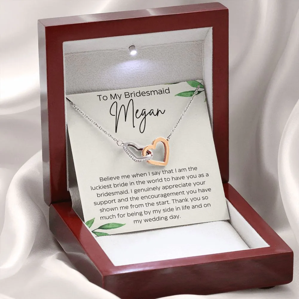 Personalized To My Bridesmaid Interlocking Hearts Necklace