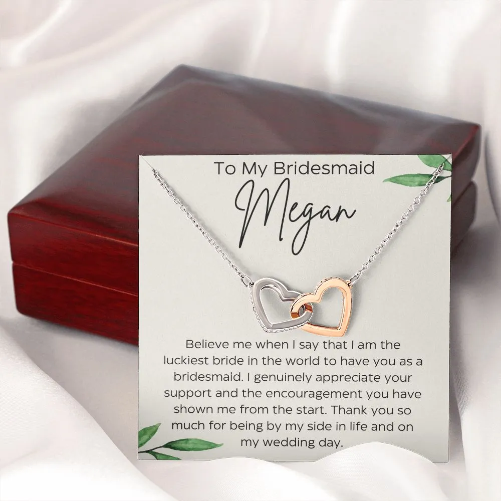 Personalized To My Bridesmaid Interlocking Hearts Necklace