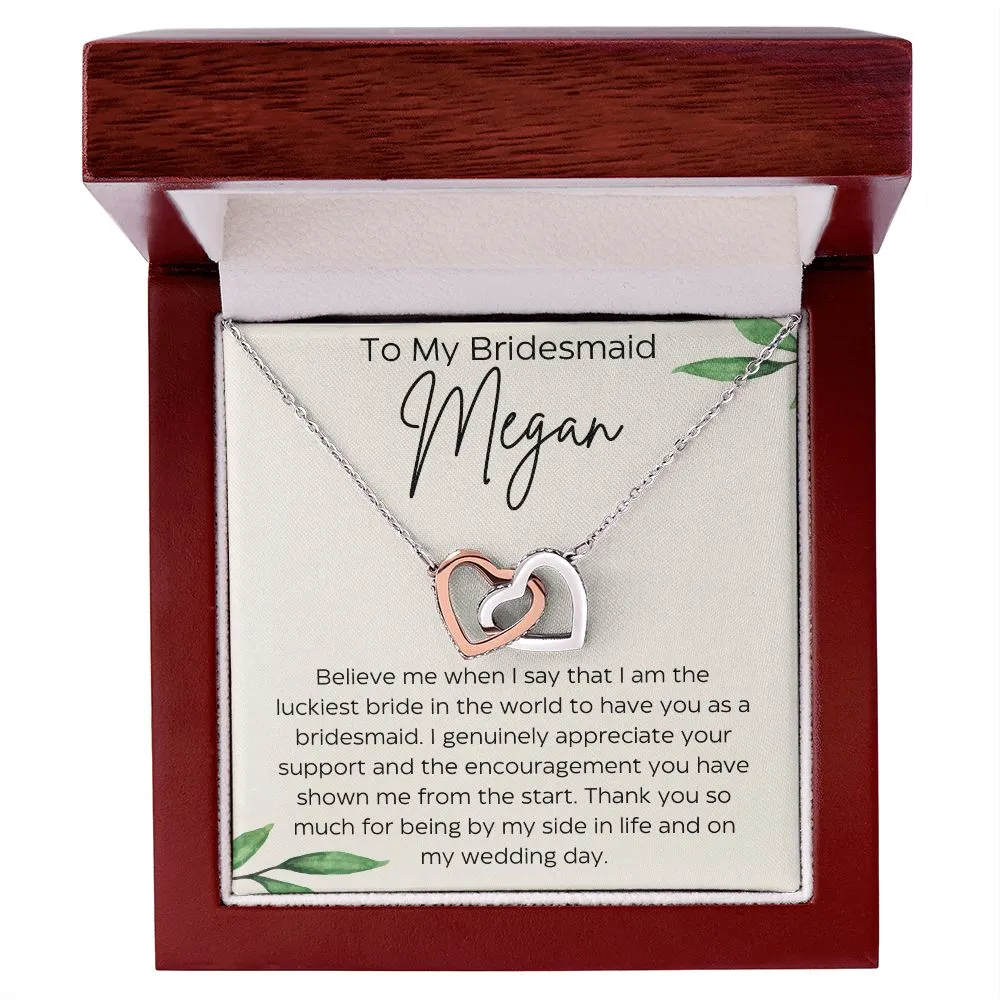 Personalized To My Bridesmaid Interlocking Hearts Necklace