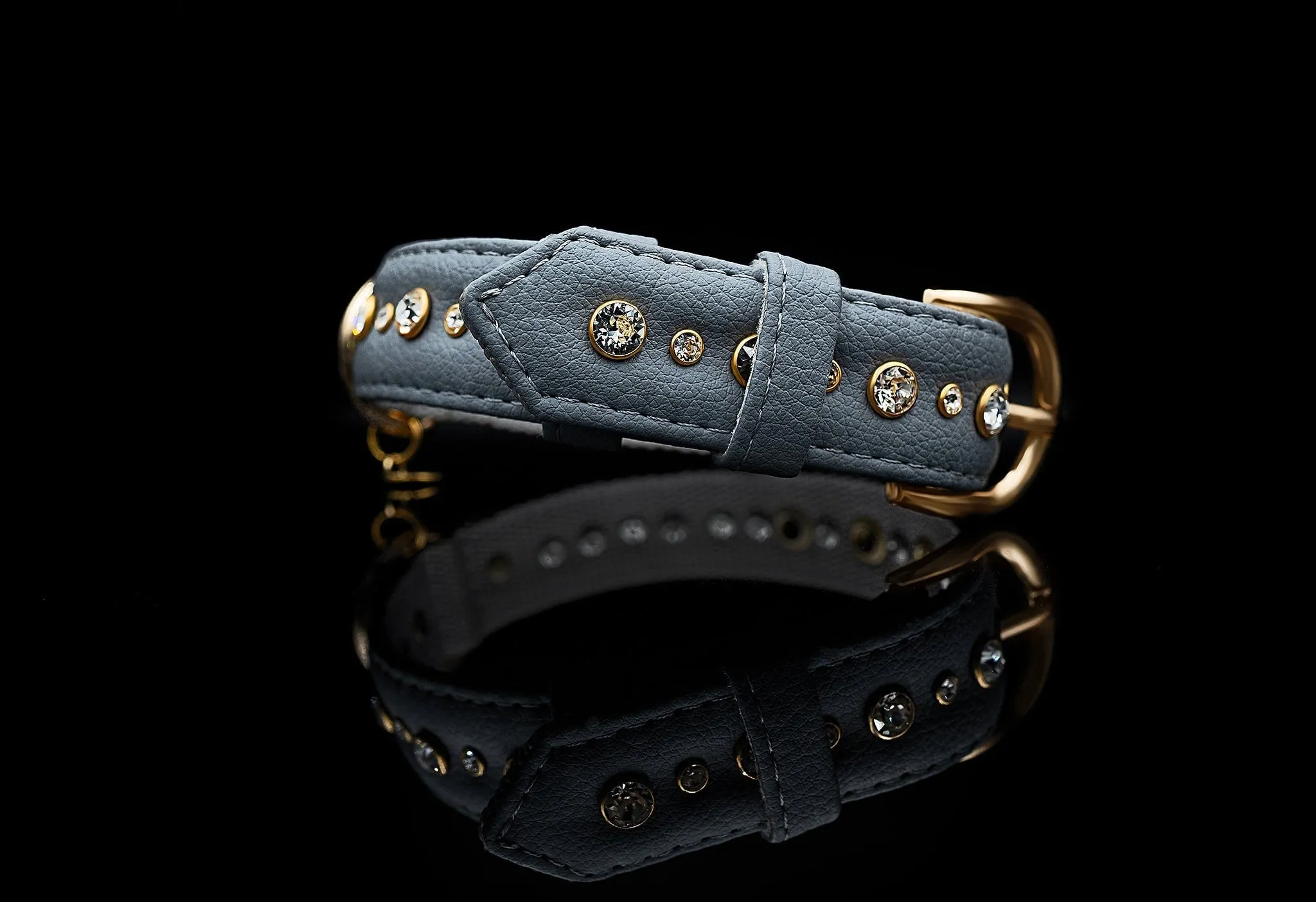 Piñatex® Vegan Leather Rhinestone Collar | Grey Luxury