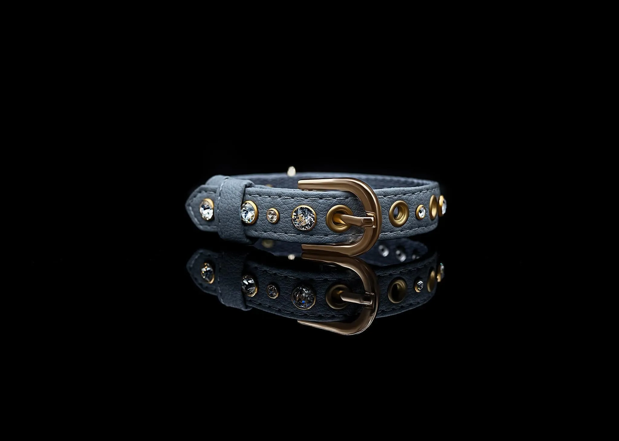 Piñatex® Vegan Leather Rhinestone Collar | Grey Luxury