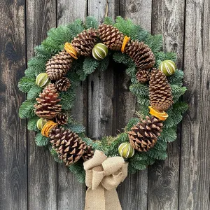 Pine Cone and Hessian Door Wreath