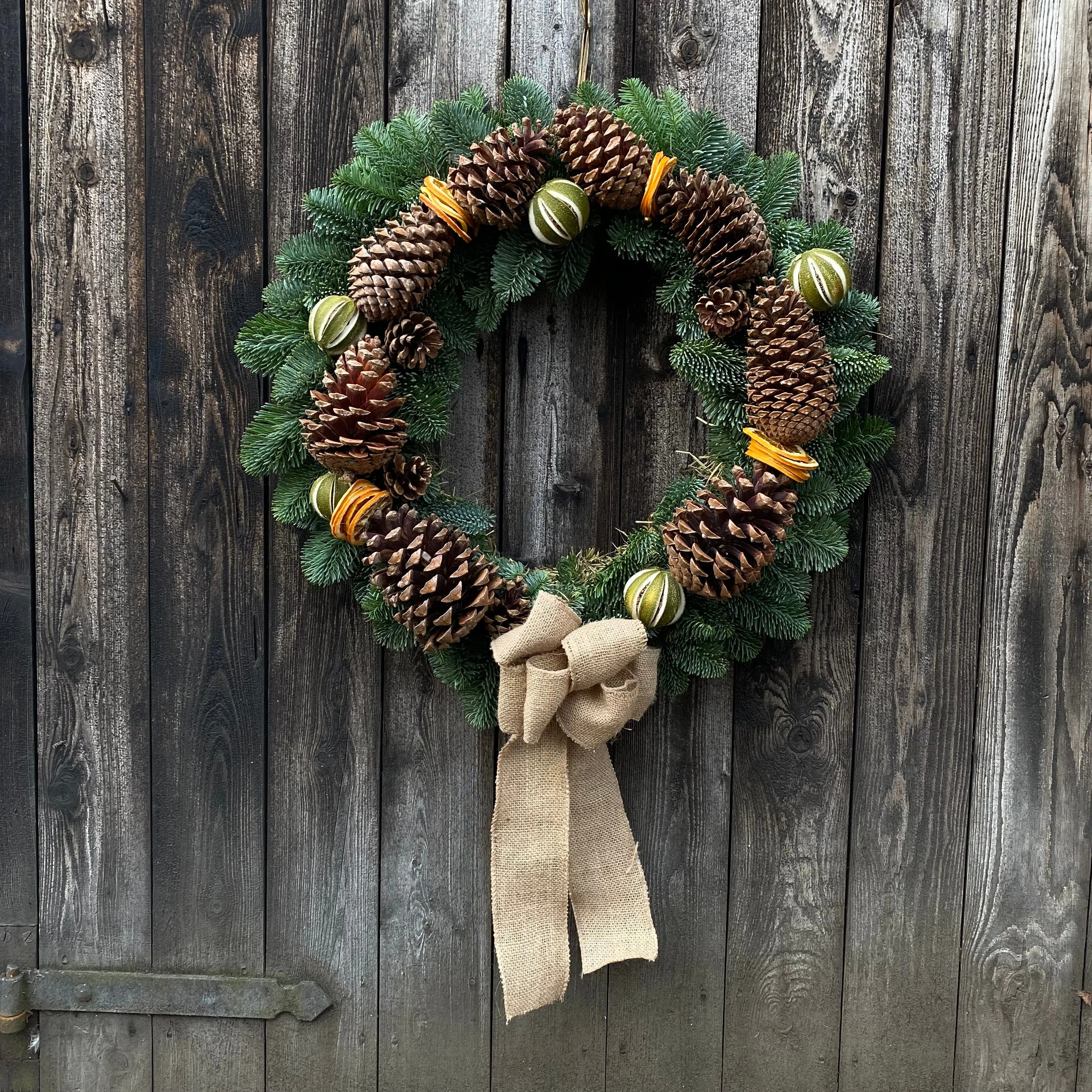 Pine Cone and Hessian Door Wreath