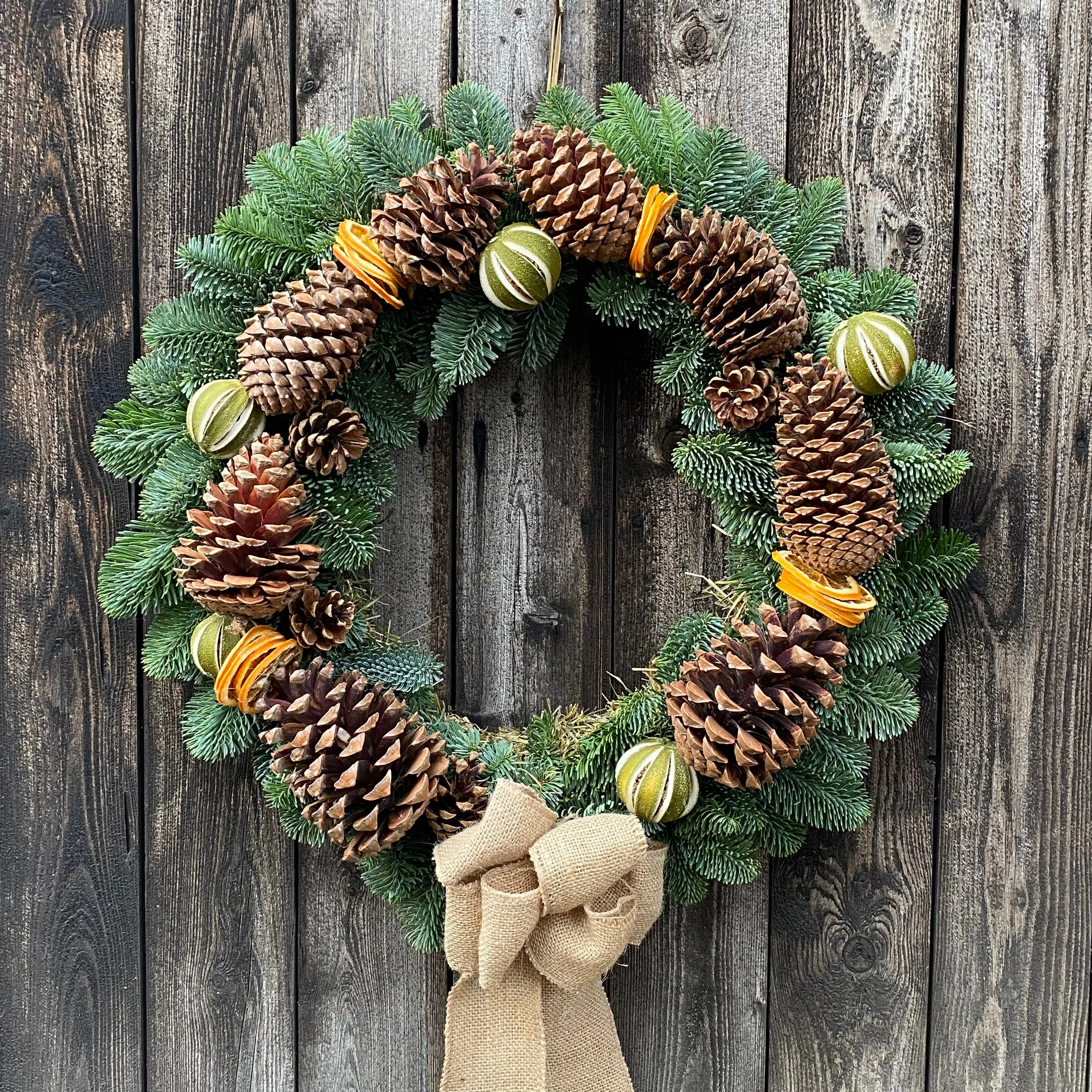 Pine Cone and Hessian Door Wreath
