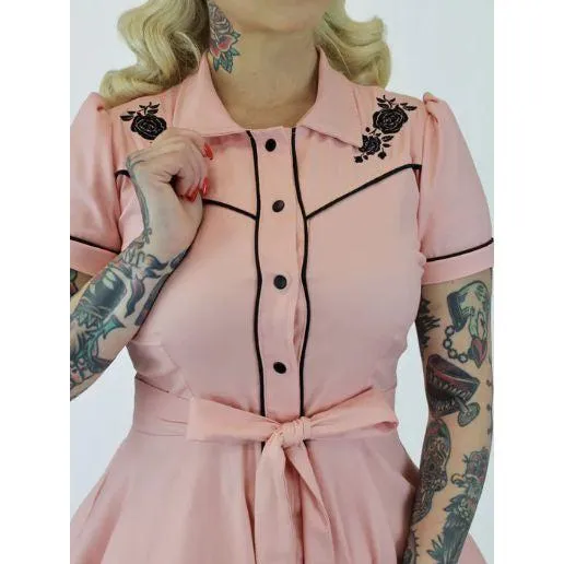 Pink Black Rose Vintage Rockabilly Country Western Dress by Hemet