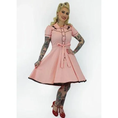 Pink Black Rose Vintage Rockabilly Country Western Dress by Hemet