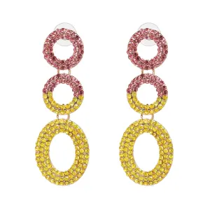 Pink Cubic Zirconia & 18K Gold-Plated Circle Drop Earrings