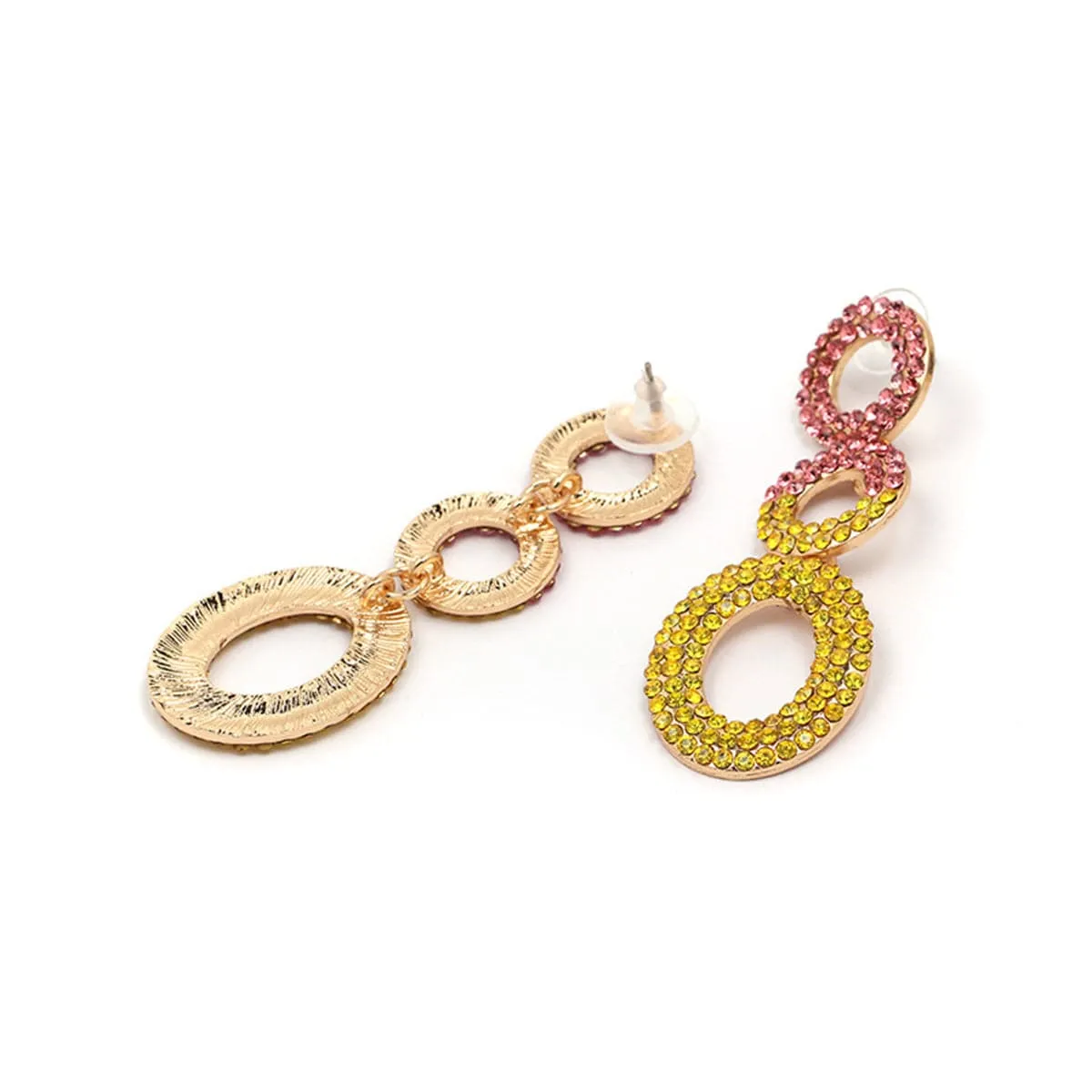 Pink Cubic Zirconia & 18K Gold-Plated Circle Drop Earrings